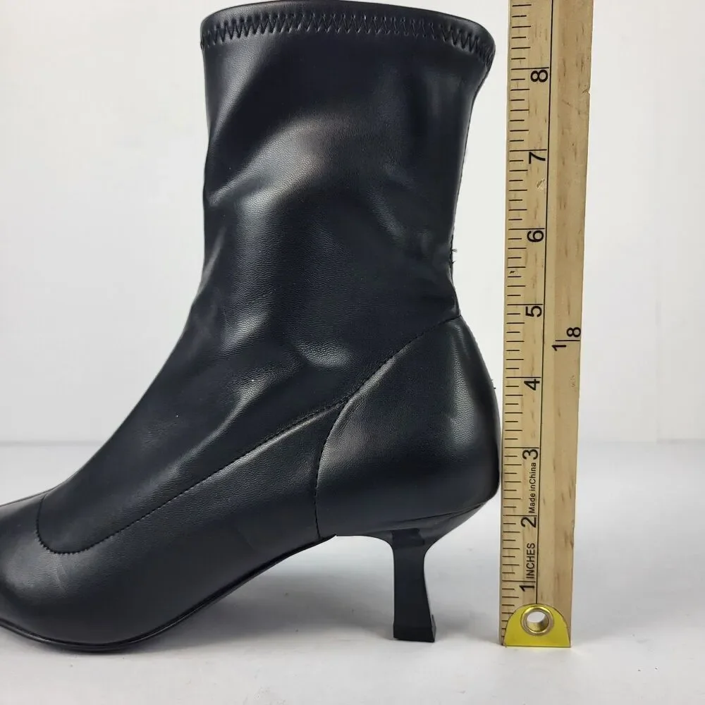 Abound Erinn Black Pointed Toe Ankle Sock Boots faux leather kitten heel Size 7M